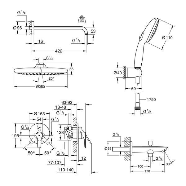 Душева система прихованого монтажу Grohe QuickFix Start UA202803R3 CV033605 фото