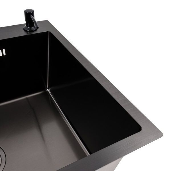 Комплект кухонної мийки Valeso 60х50HM PVD ST06 nero SL73116 фото
