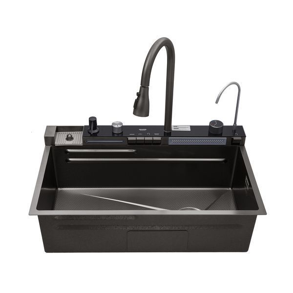 Кухонна мийка Kroner KRP Schwarze - SET7546ARTHM PVD (3.0/0.8 мм) CV033375 фото
