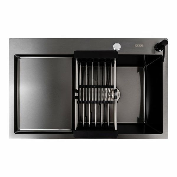 Кухонна мийка PVD чорна 78*50 R Platinum Handmade (круглий сифон 3.0/0.8) 44566 фото