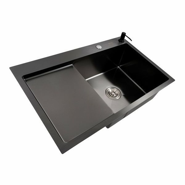 Кухонна мийка PVD чорна 78*50 R Platinum Handmade (круглий сифон 3.0/0.8) 44566 фото