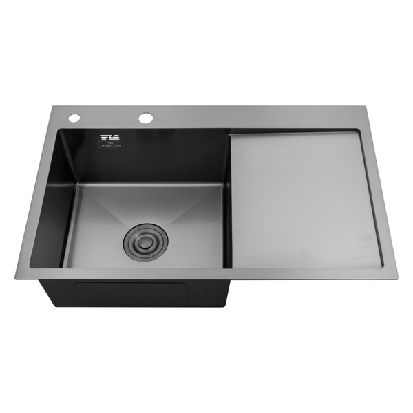 Комплект кухонної мийки Kroner KRP Schwarze 78х49LHM PVD ST07 Grafite SL44791 фото