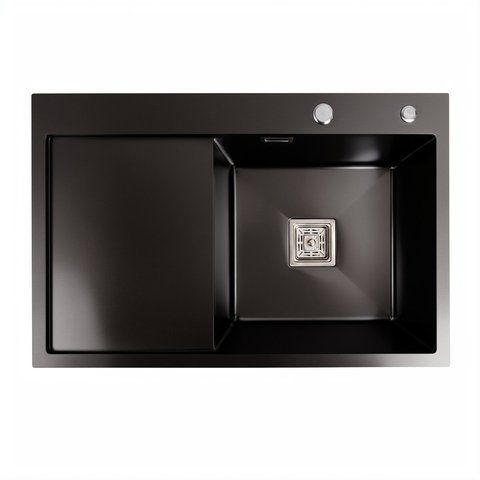 Мийка PVD Black Platinum Handmade 78*50B R (два отвори, квадратний сифон, 3.0/1.0 мм) 37687 фото