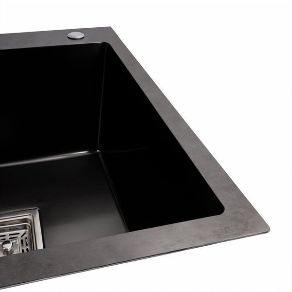 Мийка PVD Black Platinum Handmade 78*50B R (два отвори, квадратний сифон, 3.0/1.0 мм) 37687 фото