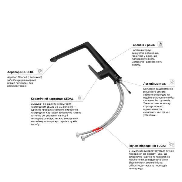 Змішувач для кухні Kroner Element 211512A-3801 CV035979 фото