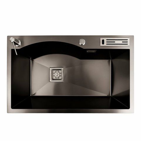 Кухонна мийка 75*46 PVD чорна з підставкою для ножів Platinum Handmade HSB (квадратний сифон 3,0/1) 44586 фото