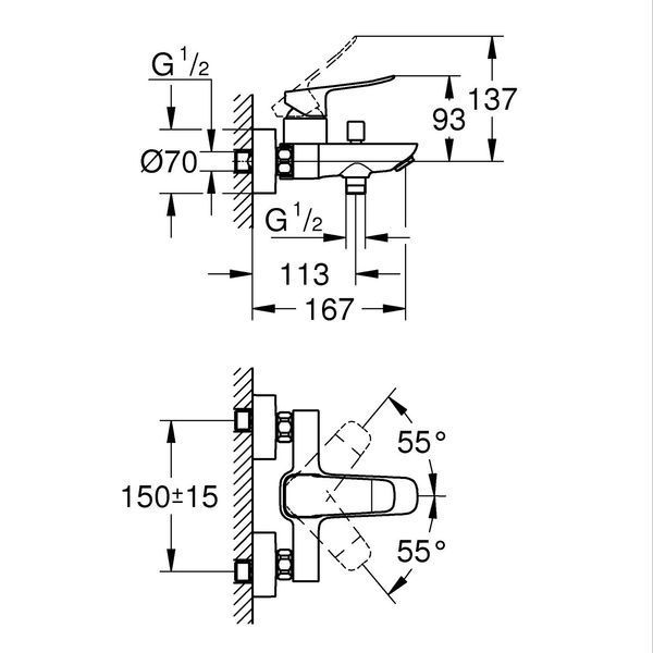 Смеситель для ванны Grohe QuickFix Dice 1018722430 CV036209 фото
