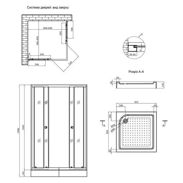 Душова кабіна Kroner KRP Eifel - Q.C.F.L. 90x90 cм CV029569 фото